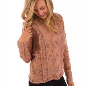 High Neck Long Sleeve Lace Ruffle Blouse